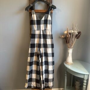 ALI GOLDEN 100% Silk Wide Leg Jumpsuit‎ Womens Size XS Black Cream Gingham NWT